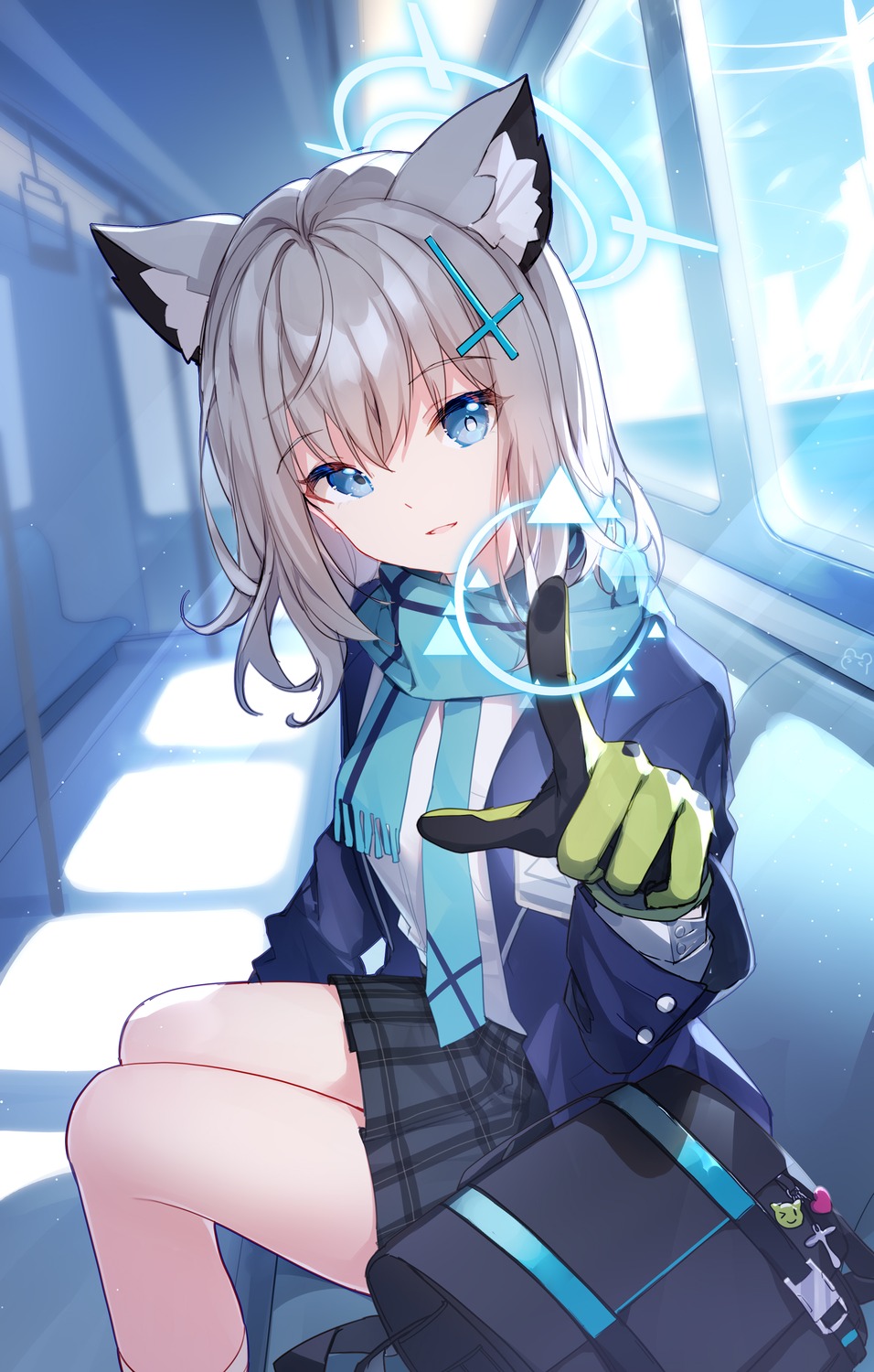 animal_ears bison_cangshu blue_archive halo nekomimi seifuku sunaookami_shiroko