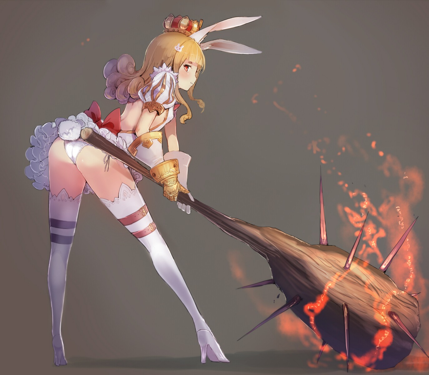 animal_ears armor ass bunny_ears erect_nipples heels no_bra pantsu string_panties sumisu_(mondo) tail thighhighs weapon