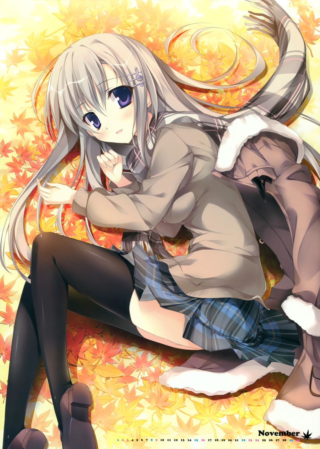 calendar karory seifuku skirt_lift sweater thighhighs