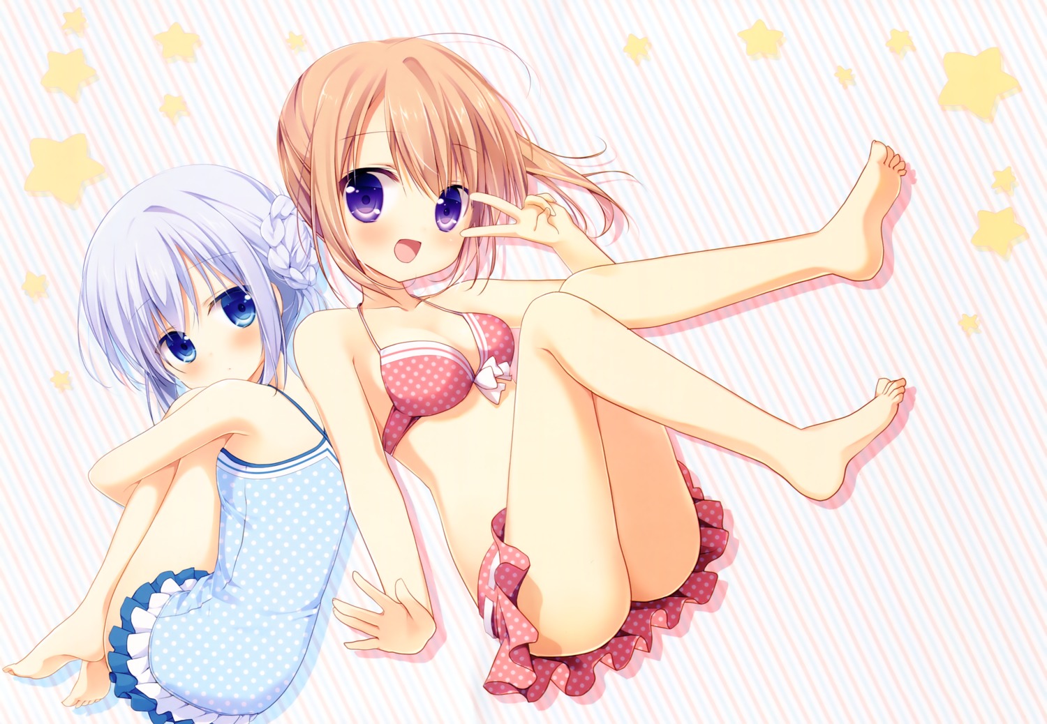 bikini cleavage detexted feet fixed gochuumon_wa_usagi_desu_ka? hoto_cocoa kafuu_chino miyasaka_naco swimsuits