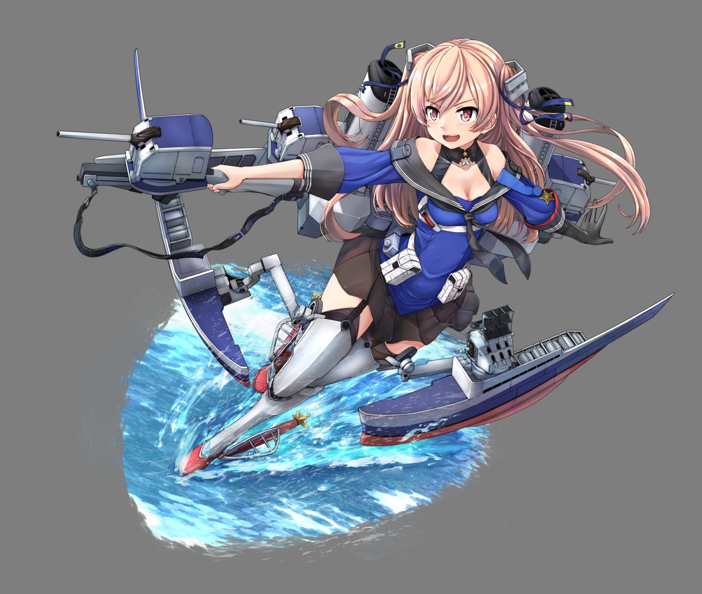 cleavage johnston_(kancolle) kantai_collection seifuku stockings thighhighs tr-6 transparent_png weapon