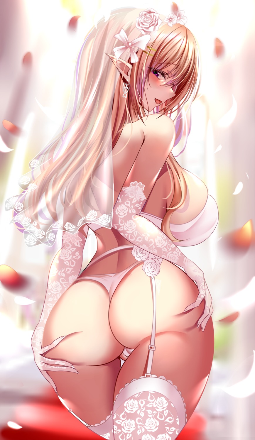 ass ass_grab bra cameltoe elf garter_belt kuro_(tbm9187) lingerie pantsu pointy_ears stockings thighhighs thong