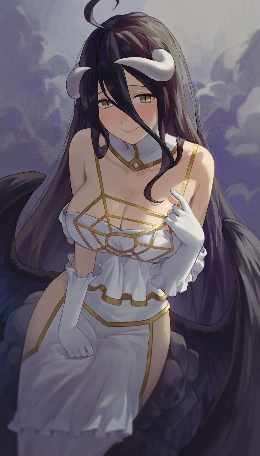 albedo_(overlord) breast_hold dress horns nhaliz no_bra overlord wings