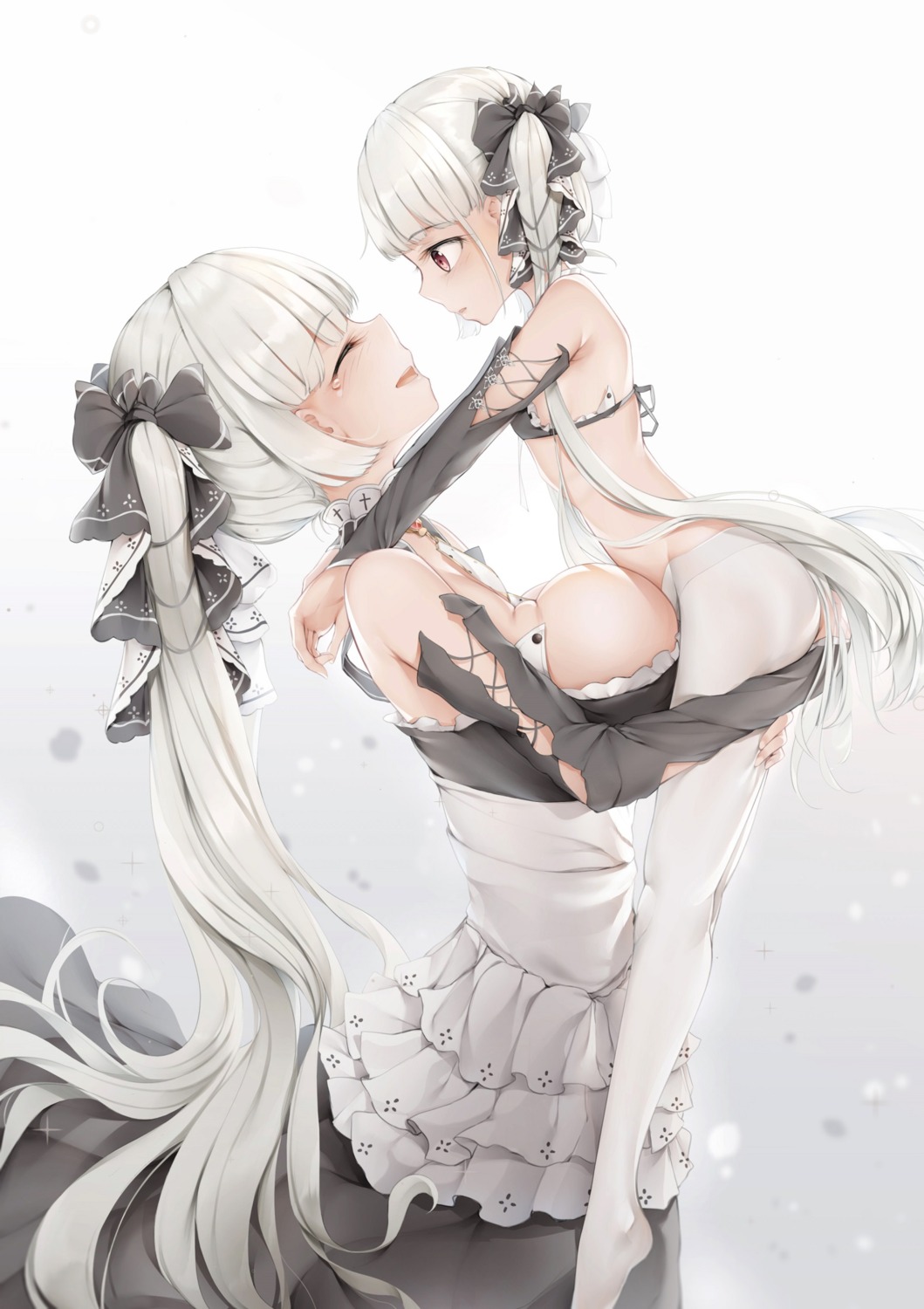 an-telin azur_lane bra formidable_(azur_lane) gothic_lolita loli lolita_fashion no_bra pantyhose yuri