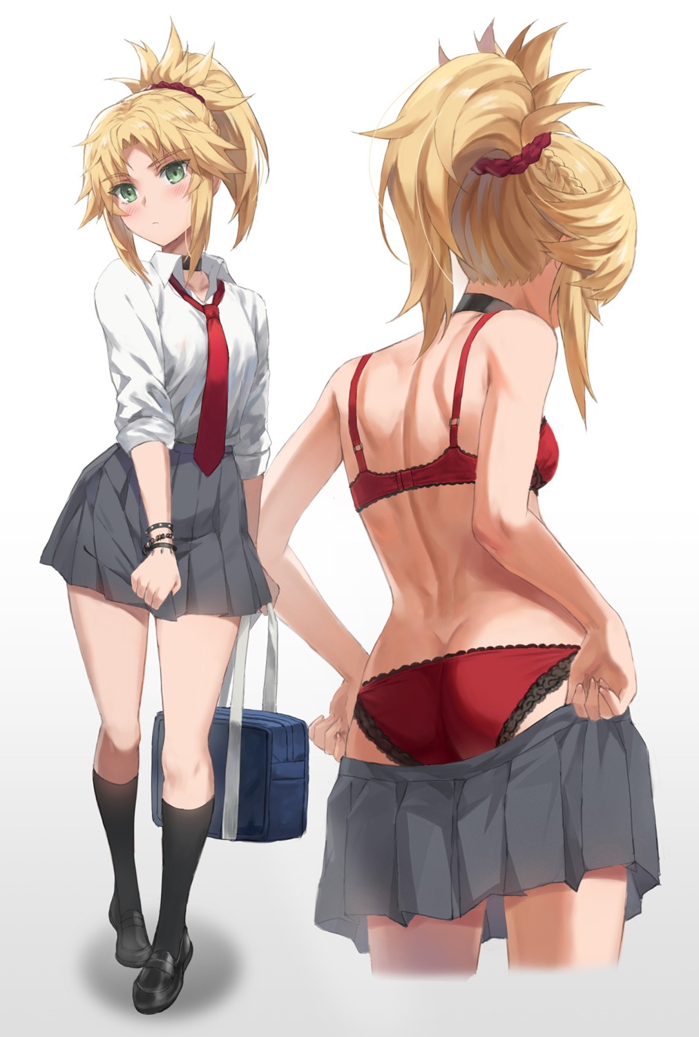 ass bra fate/grand_order mordred_(fate) pantsu seifuku tonee undressing