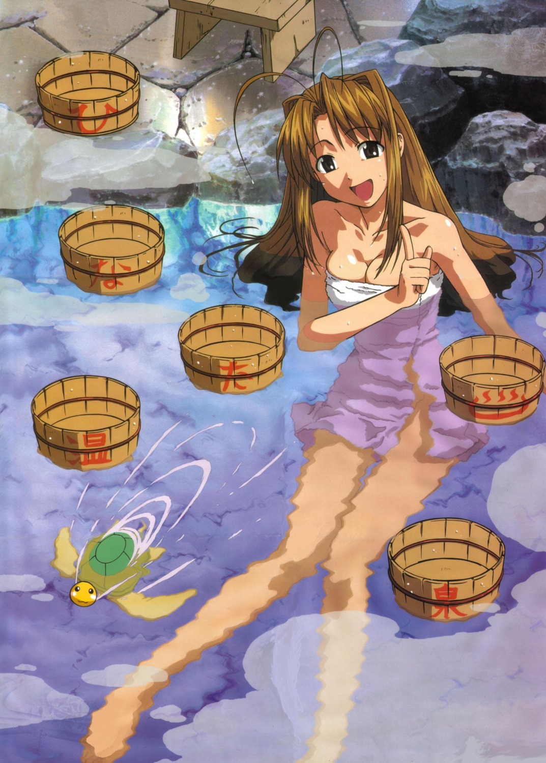 cleavage love_hina narusegawa_naru onsen tama_(love_hina) towel wet