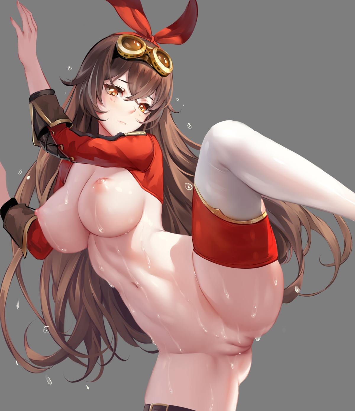 amber_(genshin_impact) bottomless breasts chihunhentai garter genshin_impact nipples no_bra pussy thighhighs transparent_png uncensored wet