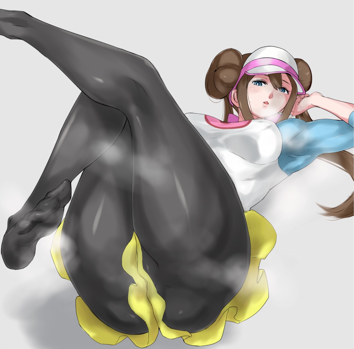 feet mei_(pokemon) pantyhose pokemon pokemon_b2w2 skirt_lift uya_(yurukah)