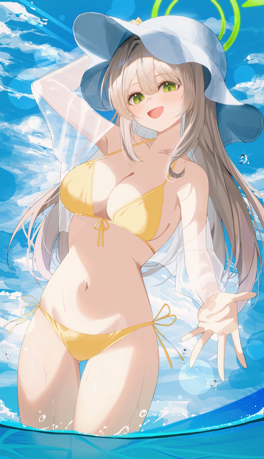 bikini blue_archive habetto_(jvzt7737) halo izayoi_nonomi open_shirt see_through swimsuits wet