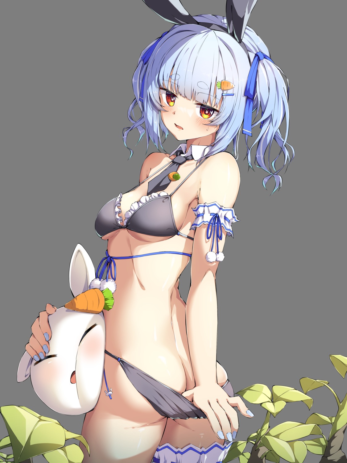 ama_rei animal_ears ass bikini bunny_ears garter hololive panty_pull swimsuits transparent_png undressing usada_pekora