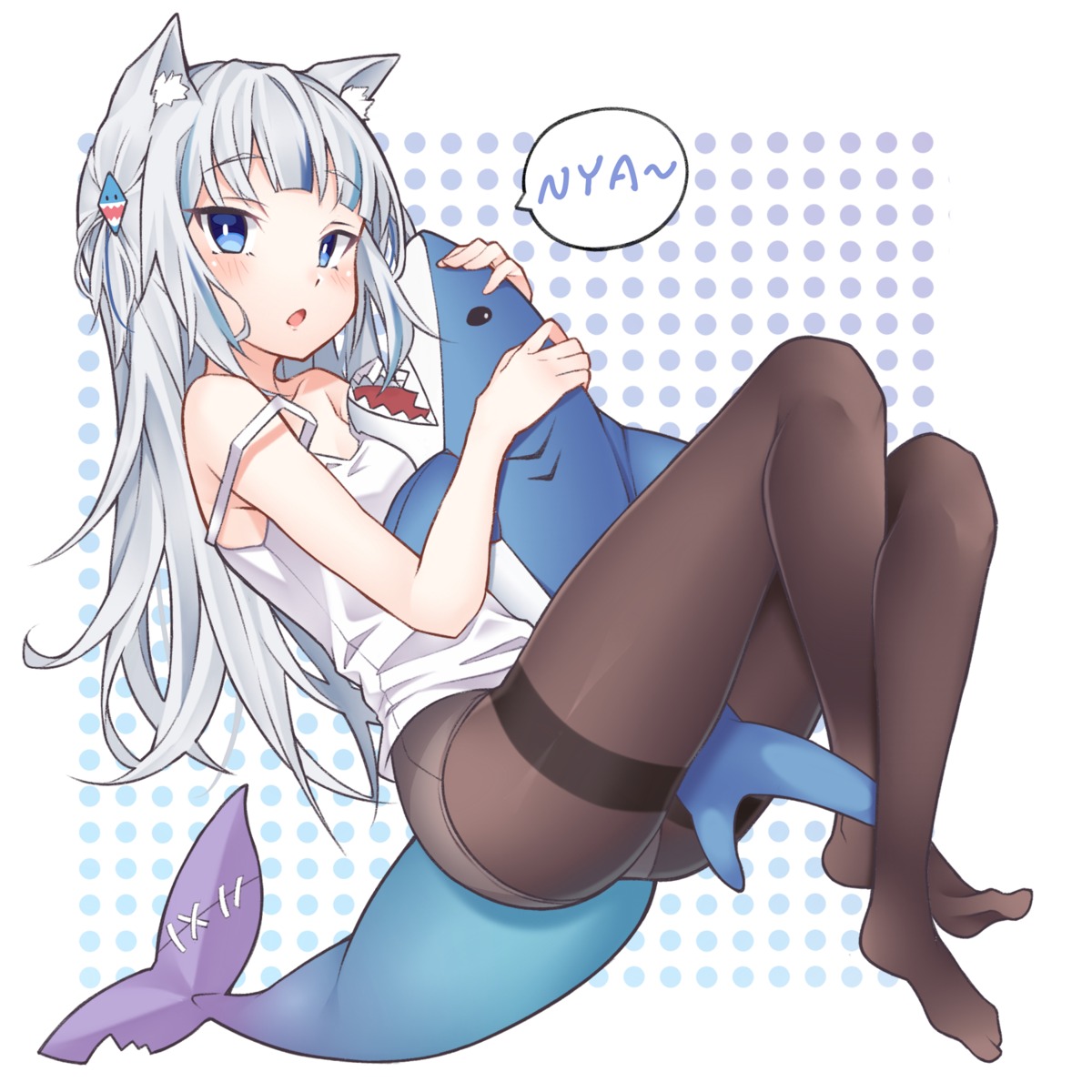 ai_cao animal_ears cleavage gawr_gura hololive hololive_english lingerie nekomimi no_bra pantsu pantyhose tail