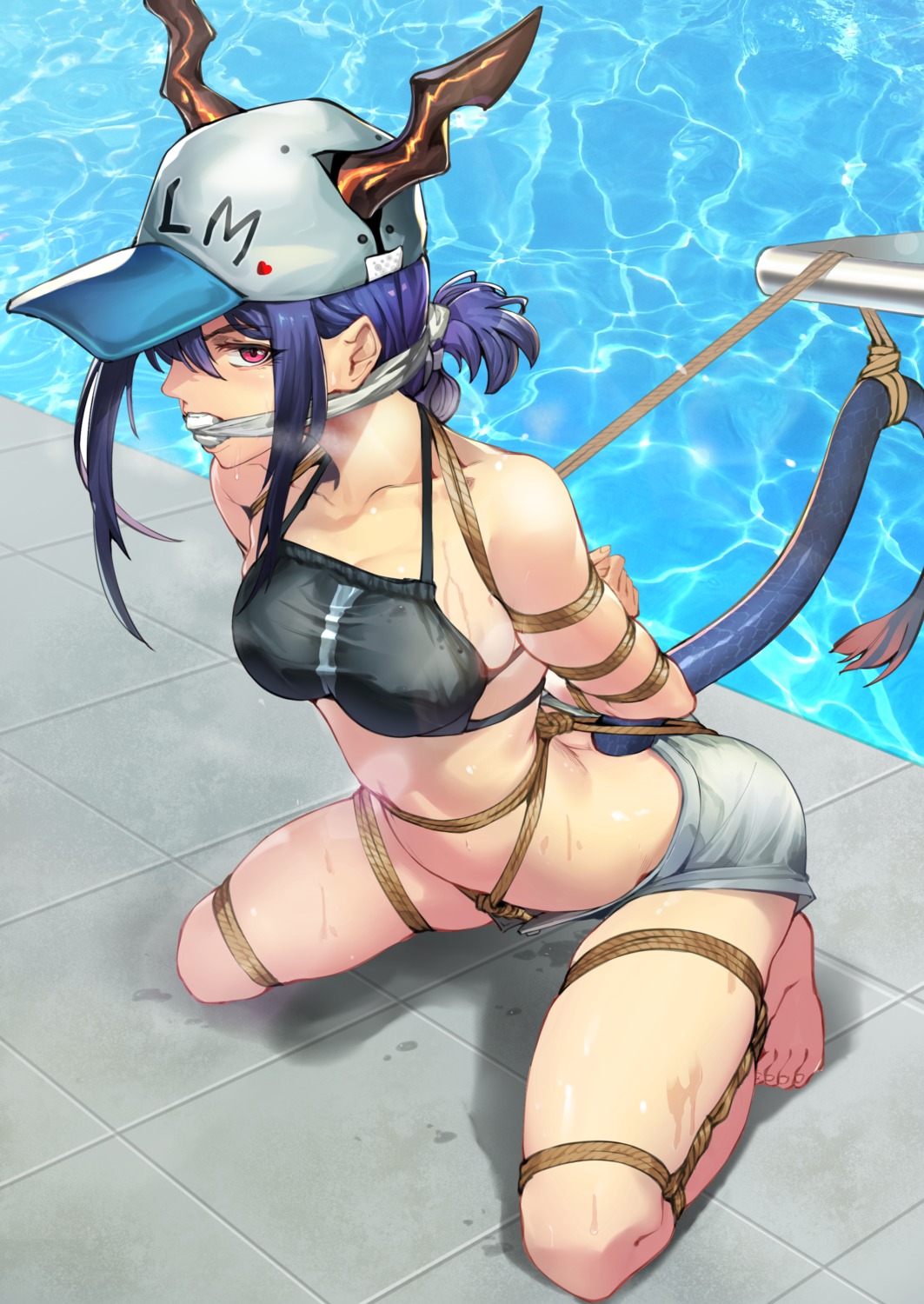 arknights bikini_top bondage ch'en_(arknights) chen_zi horns shinebell swimsuits tail