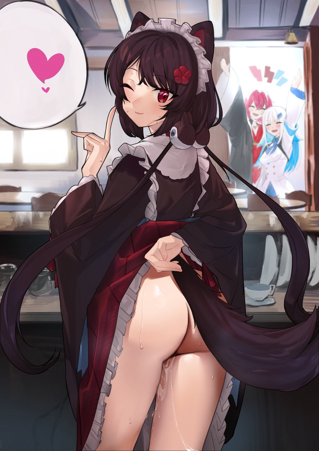 animal_ears ass cum inui_toko inumimi maid nijisanji nopan skirt_lift tail urokong wa_maid