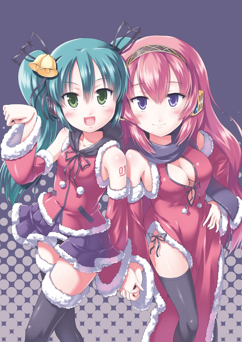 christmas cleavage hatsune_miku megurine_luka morujii thighhighs vocaloid