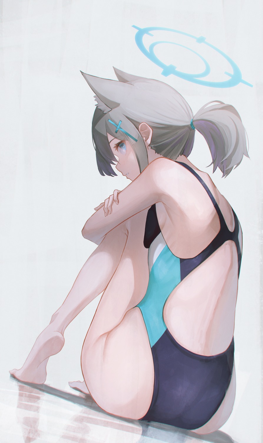 animal_ears blue_archive halo nekomimi sunaookami_shiroko swimsuits yako_mashiro