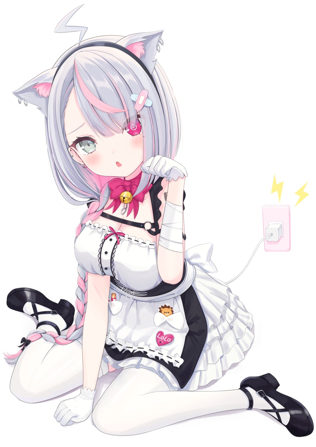 animal_ears bandages cleavage heels heterochromia kitano_yukito maid roro-chan tail thighhighs