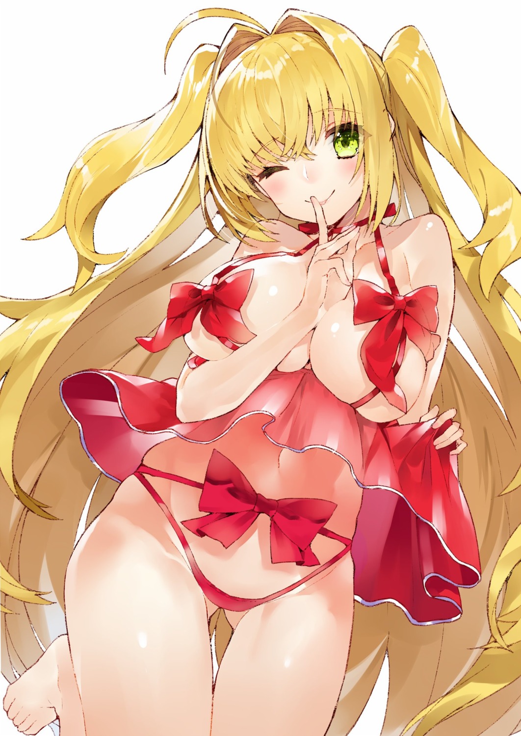 breast_hold fate/extra fate/grand_order fate/stay_night kou_mashiro lingerie pantsu saber_extra see_through skirt_lift