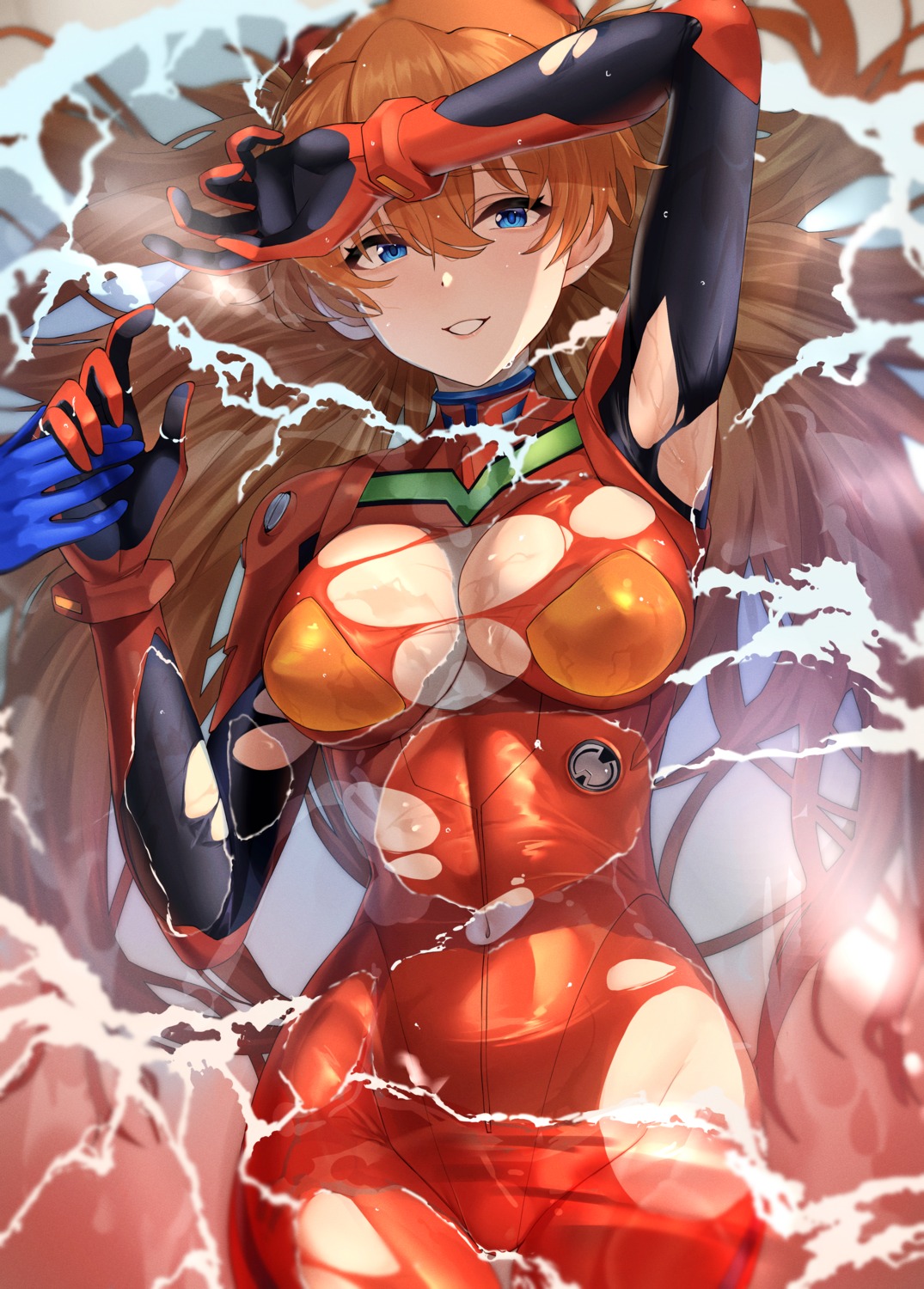 bodysuit erect_nipples hotate-chan neon_genesis_evangelion no_bra nopan souryuu_asuka_langley torn_clothes wet