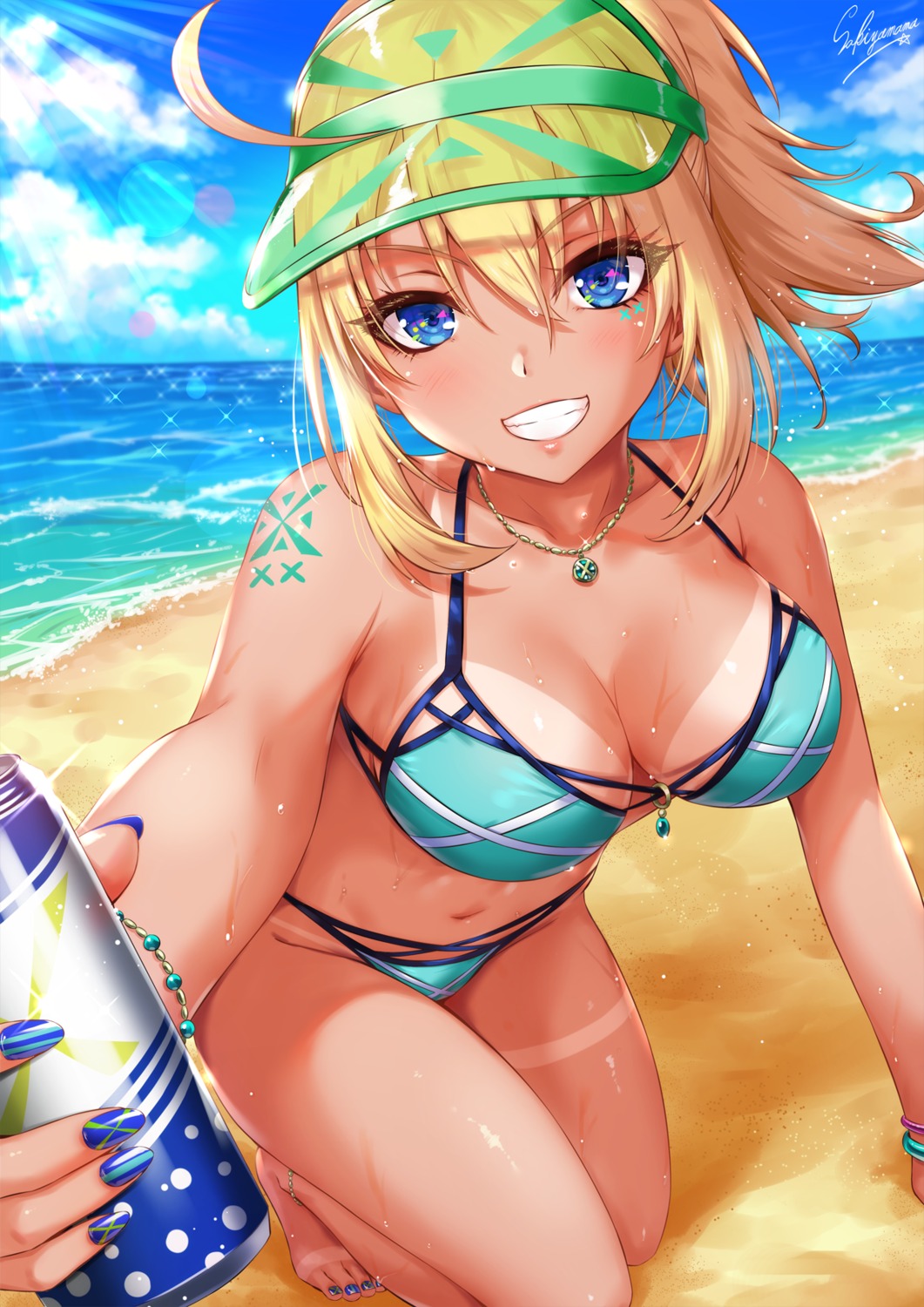 bikini fate/grand_order heroine_xx sakiyamama swimsuits tan_lines tattoo wet