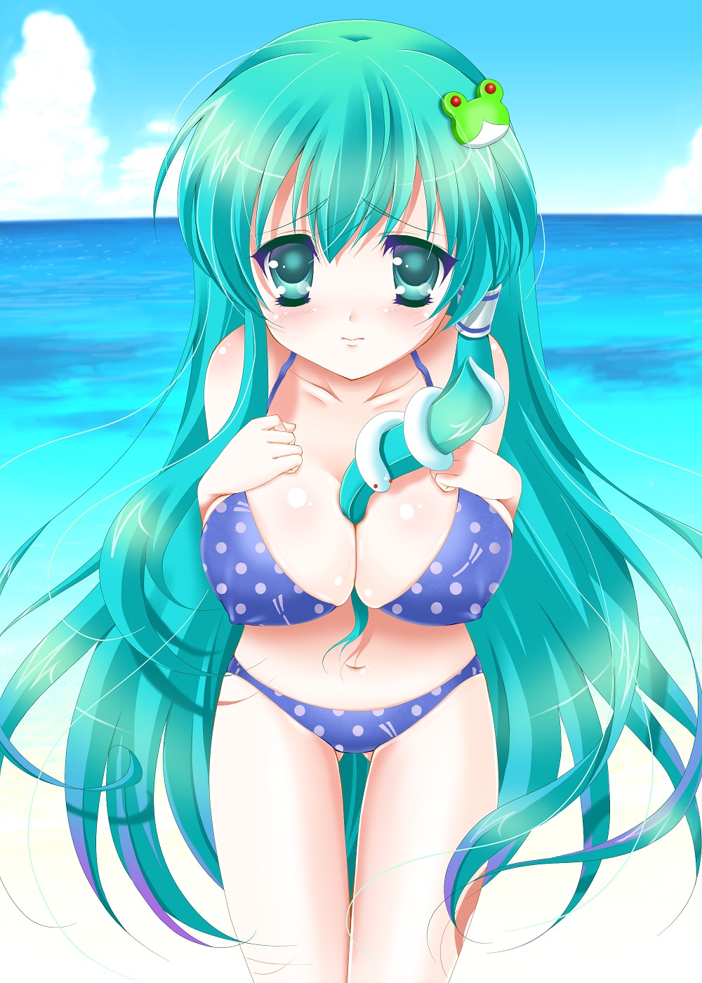 bikini cleavage erect_nipples kochiya_sanae momose_rin swimsuits touhou