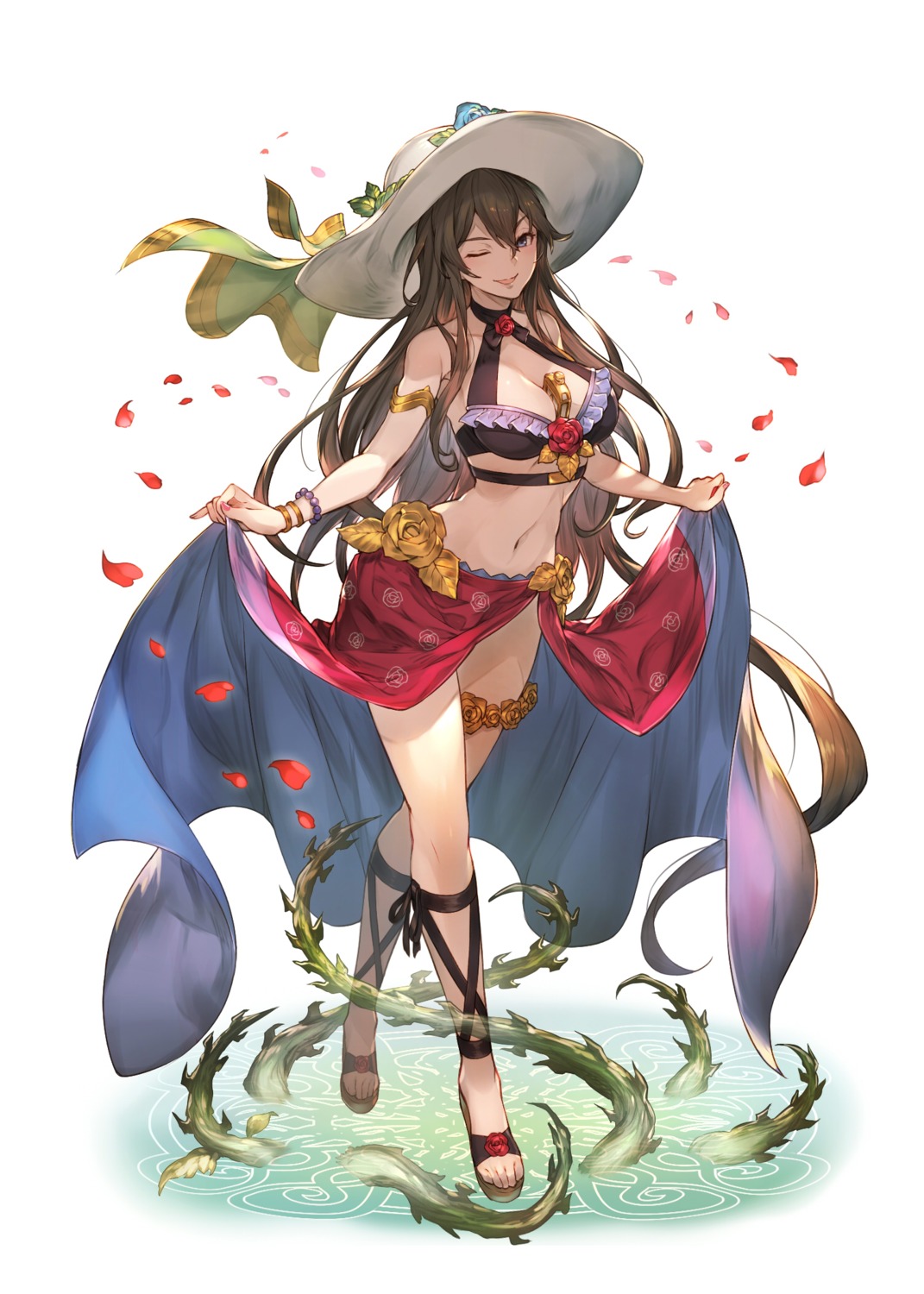 bikini_top cleavage garter granblue_fantasy kakage rosetta_(granblue_fantasy) skirt_lift swimsuits tentacles