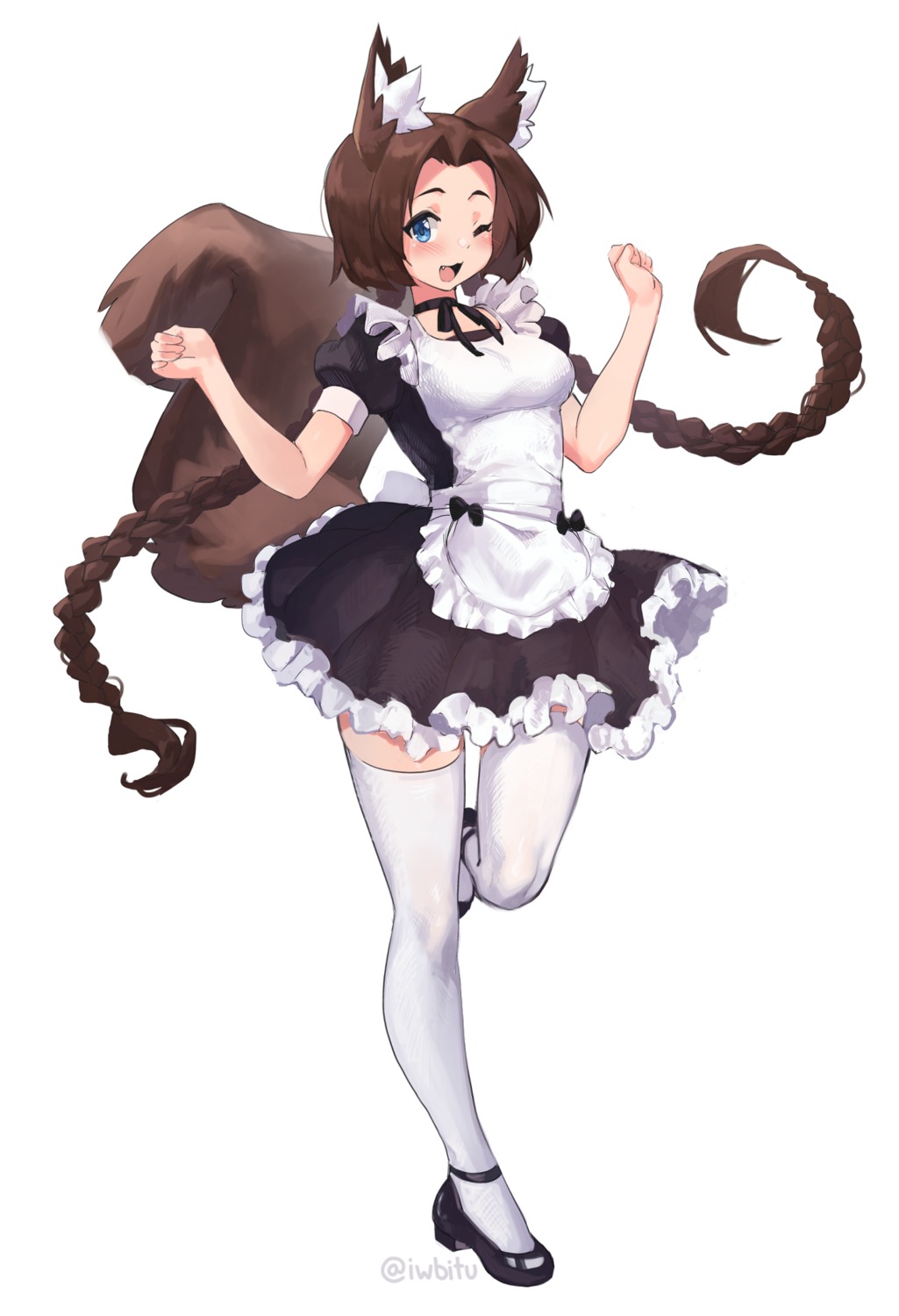 animal_ears iwbitu-sa maid skirt_lift tail thighhighs