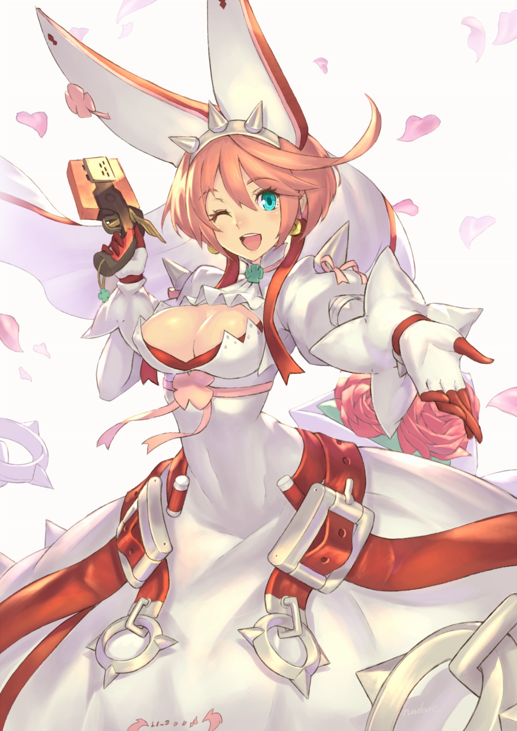 animal_ears bunny_ears dress elphelt_valentine guilty_gear_xrd gun takamine_nadare