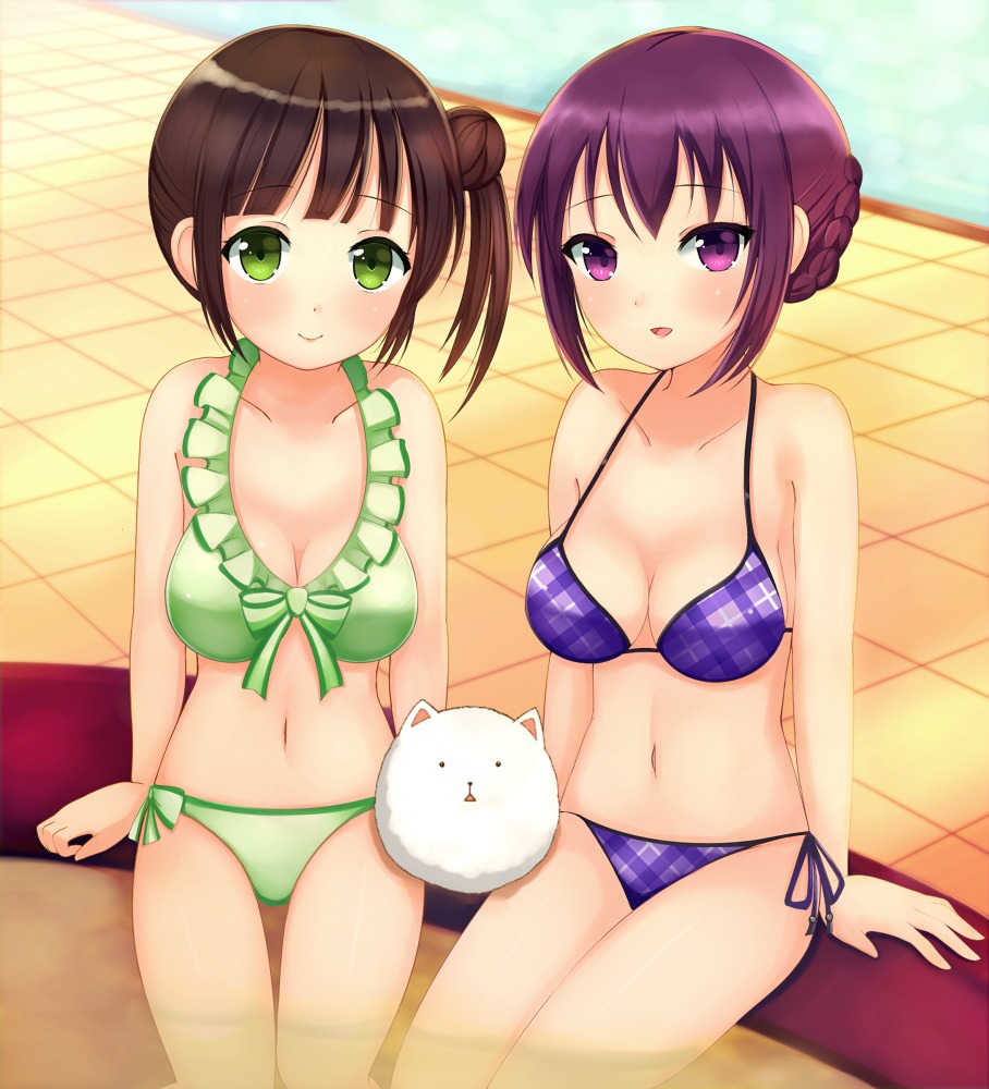 bikini cleavage gochuumon_wa_usagi_desu_ka? kiri_frog swimsuits tedeza_rize tippy_(gochuumon_wa_usagi_desu_ka?) ujimatsu_chiya