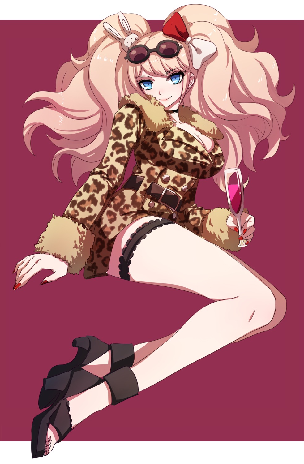 cleavage dangan-ronpa enoshima_junko garter heels megane yolk_tomatosauce