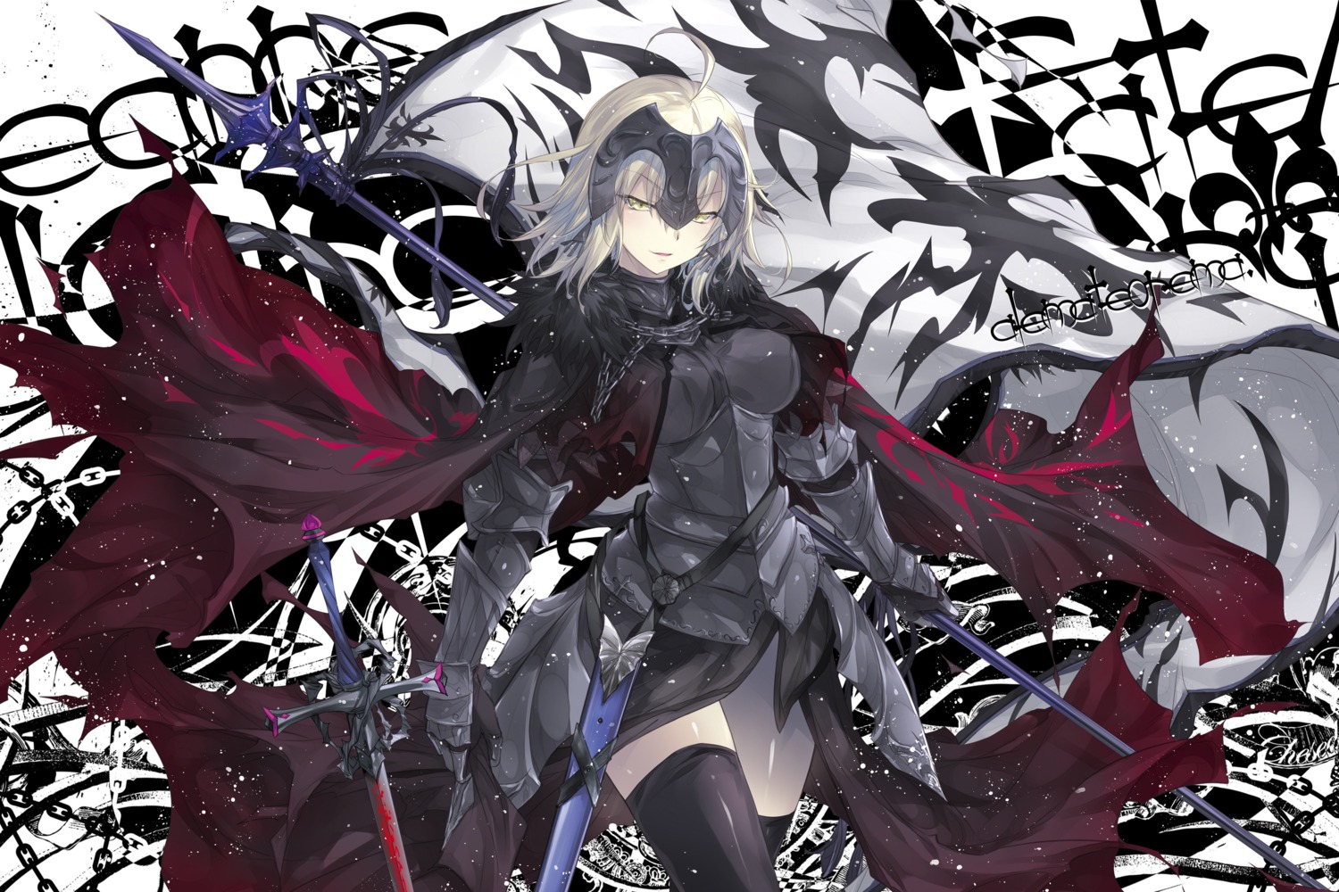 armor fate/grand_order jeanne_d'arc jeanne_d'arc_(alter)_(fate) kobayashi_yuukou sword thighhighs weapon