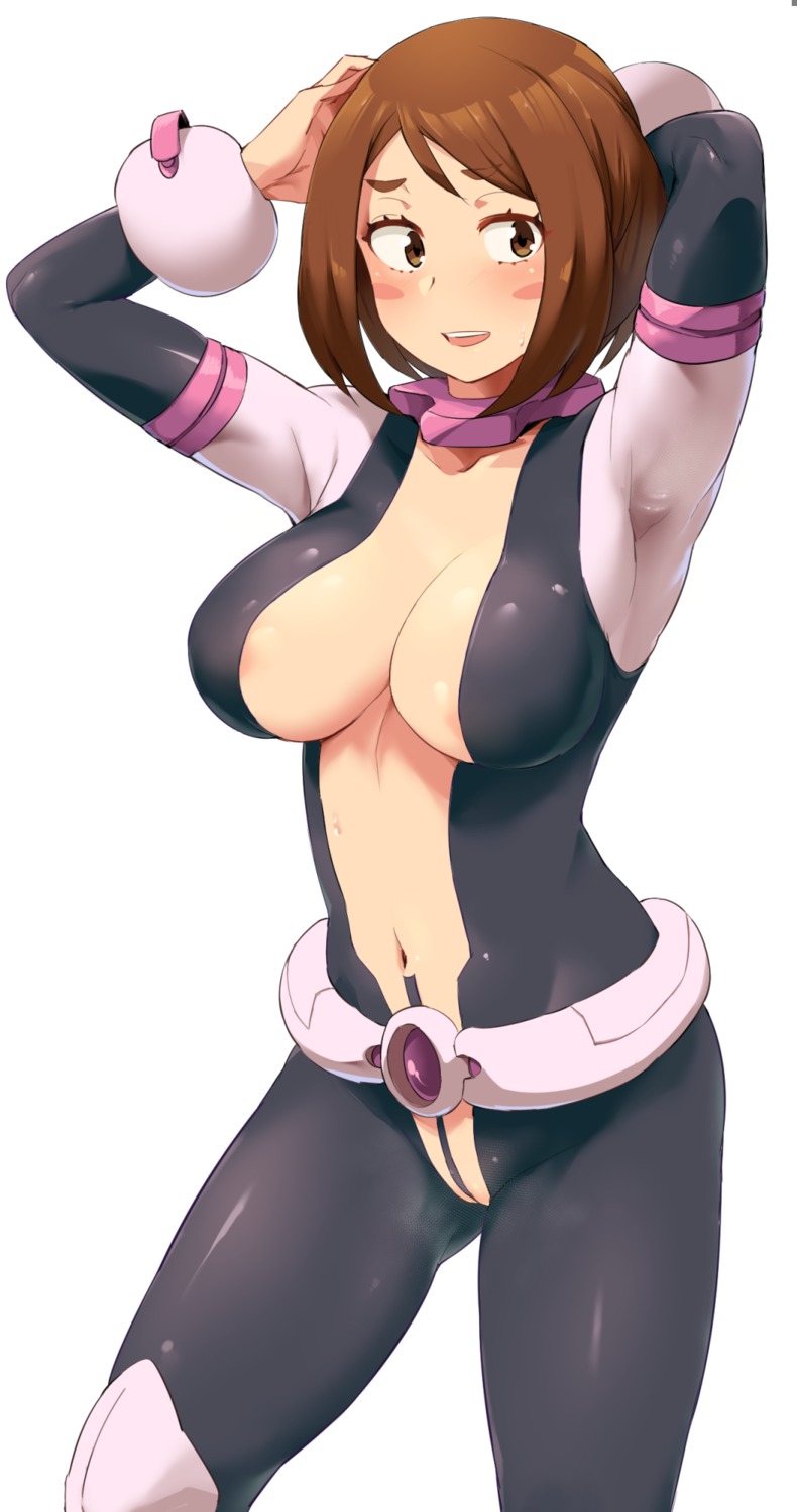 areola bodysuit boku_no_hero_academia minakami_(flyingman555) no_bra nopan uraraka_ochako