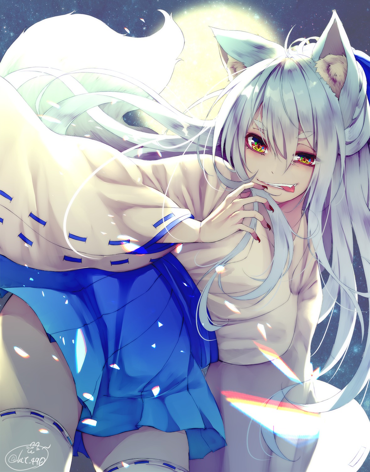 animal_ears chita_(ketchup) kitsune miko tail thighhighs