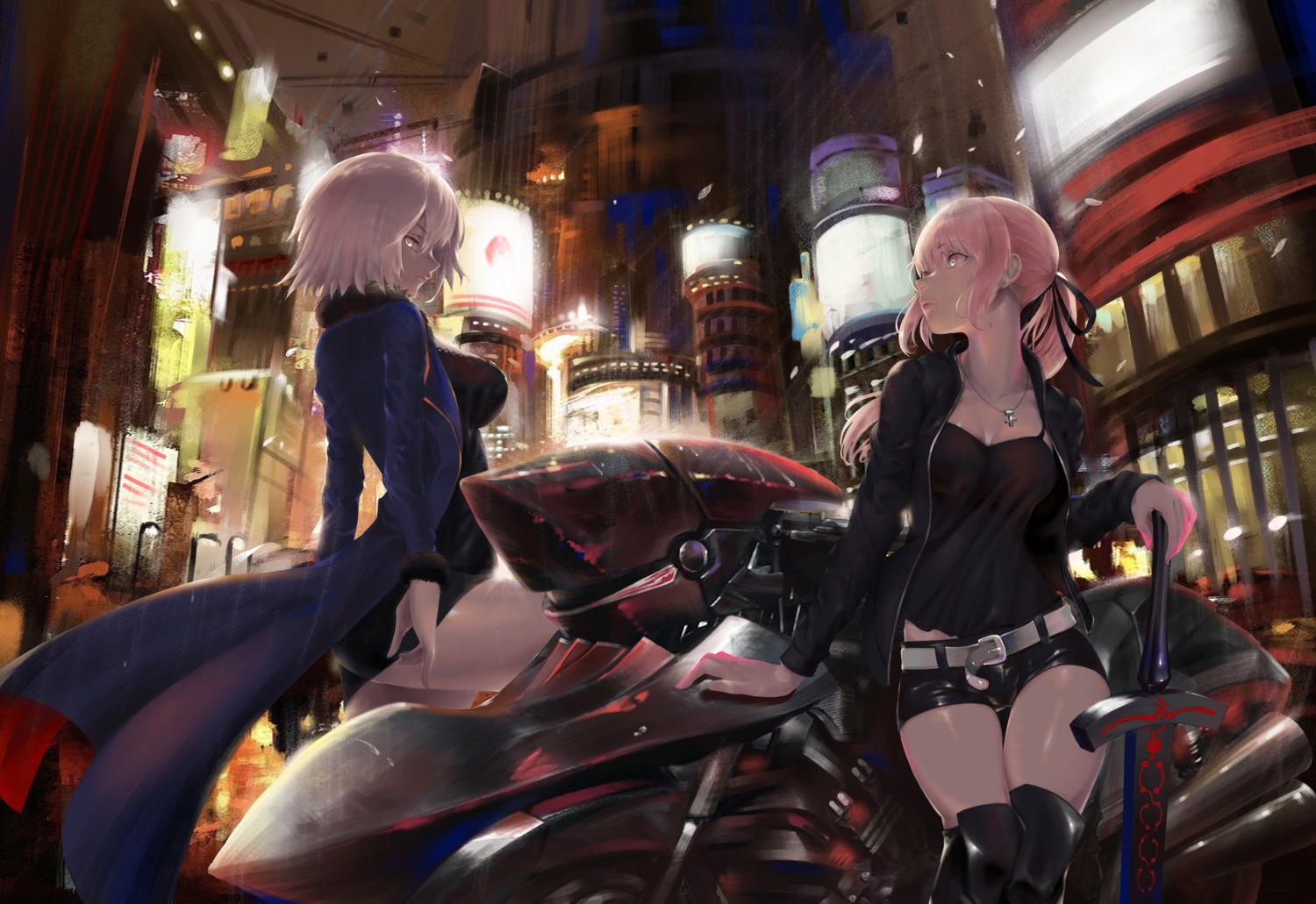 cleavage dress fate/grand_order jeanne_d'arc jeanne_d'arc_(alter)_(fate) name1122 saber saber_alter skirt_lift sword thighhighs