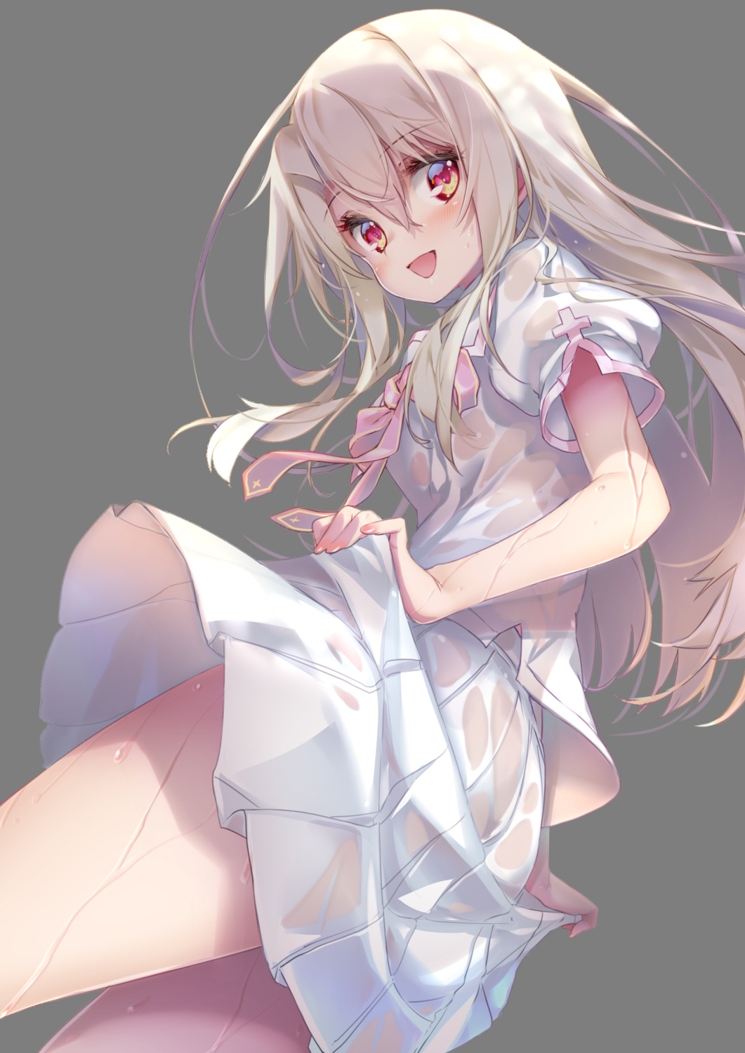 ass fate/kaleid_liner_prisma_illya fate/stay_night hong_(white_spider) illyasviel_von_einzbern loli no_bra nopan see_through seifuku skirt_lift wet wet_clothes