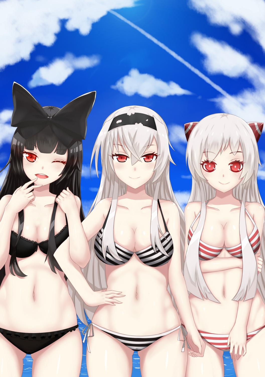 air_defense_hime_(kancolle) airfield_hime bikini cleavage horns kantai_collection rumaki seaplane_tender_hime swimsuits