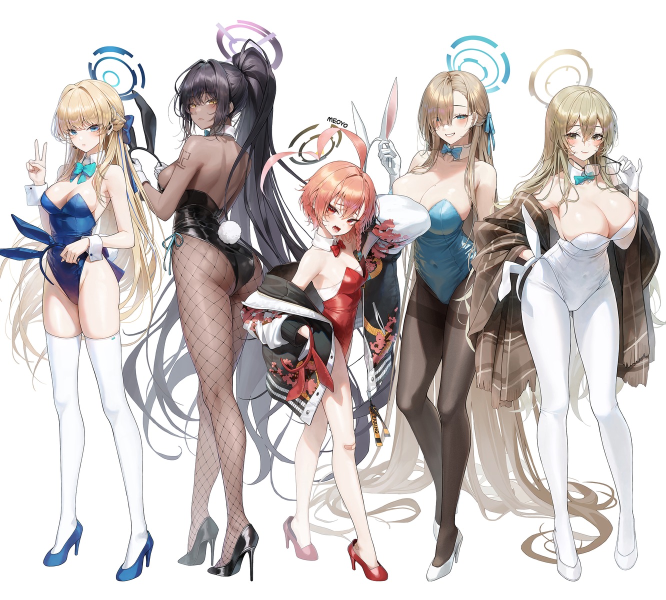 animal_ears ass asuma_toki bandaid blue_archive bunny_ears bunny_girl fishnets halo heels ichinose_asuna kakudate_karin loli megane meoyo mikamo_neru murokasa_akane no_bra pantyhose tail tattoo thighhighs