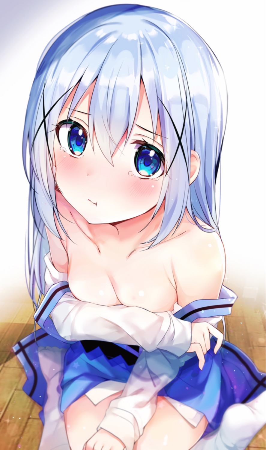 breast_hold gochuumon_wa_usagi_desu_ka? kafuu_chino loli no_bra open_shirt rouka waitress