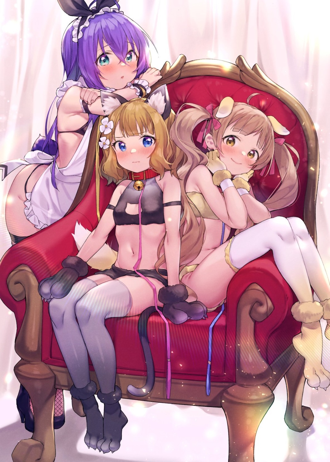 animal_ears bra fishnets hakozaki_serika heels inumimi maid mochizuki_anna nekomimi pantsu shennai_misha suou_momoko tail the_idolm@ster the_idolm@ster_million_live! thighhighs