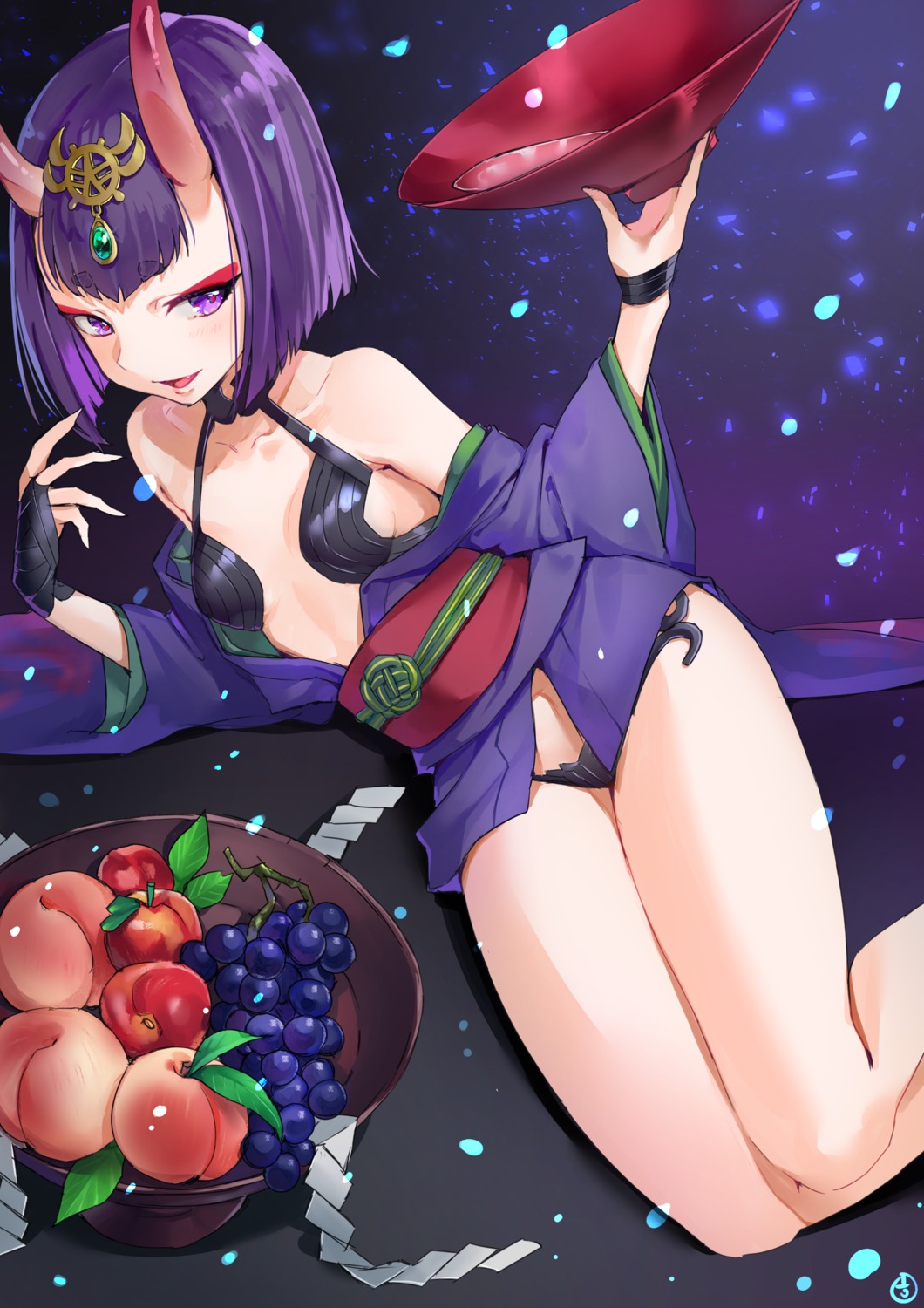 cleavage fate/grand_order hieung horns japanese_clothes no_bra open_shirt pantsu shuten_douji_(fate/grand_order)