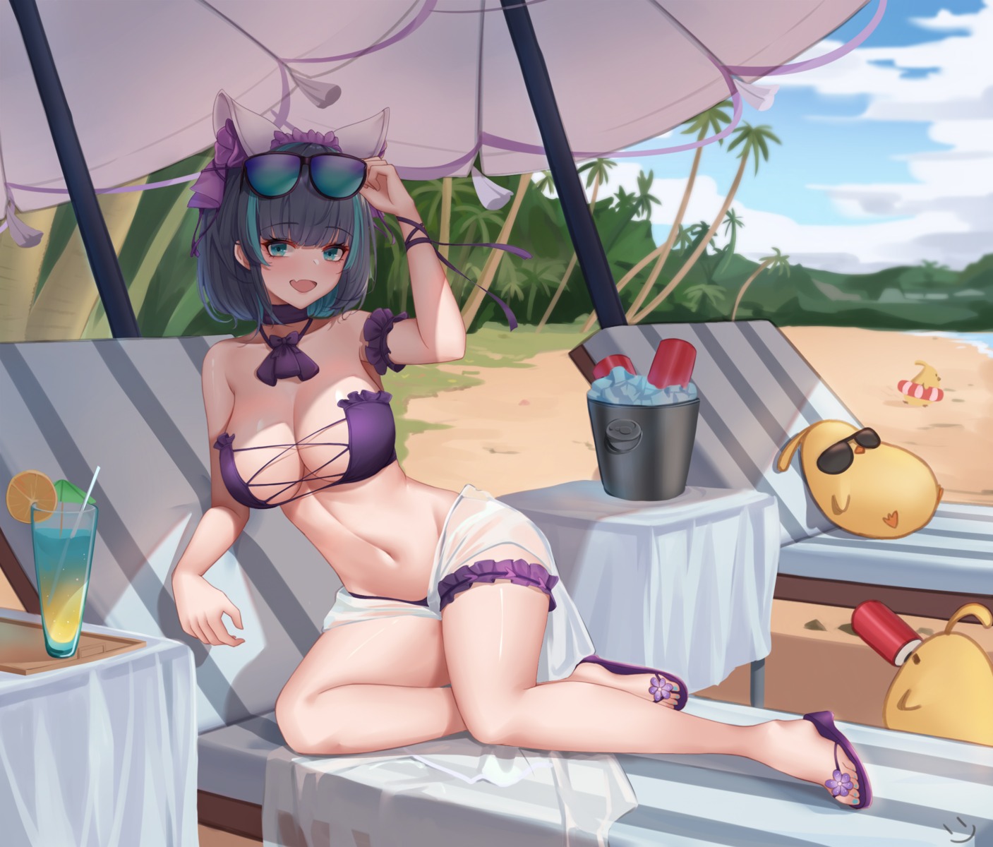 azur_lane bikini cheshire_(azur_lane) garter manjuu_(azur_lane) megane see_through swimsuits wei_xiao