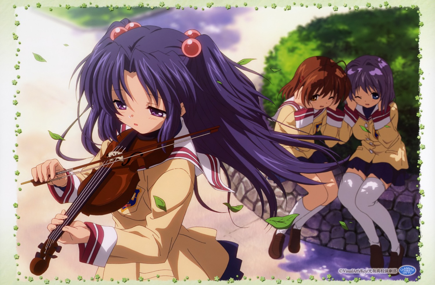 calendar clannad fujibayashi_ryou furukawa_nagisa ichinose_kotomi seifuku thighhighs