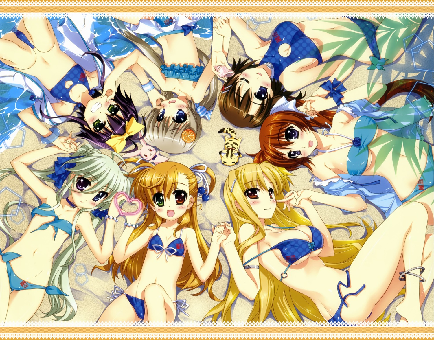 bikini cleavage corona_timir einhart_stratos fate_testarossa fujima_takuya heterochromia mahou_shoujo_lyrical_nanoha mahou_shoujo_lyrical_nanoha_vivid rio_wezley swimsuits takamachi_nanoha vivio yagami_hayate