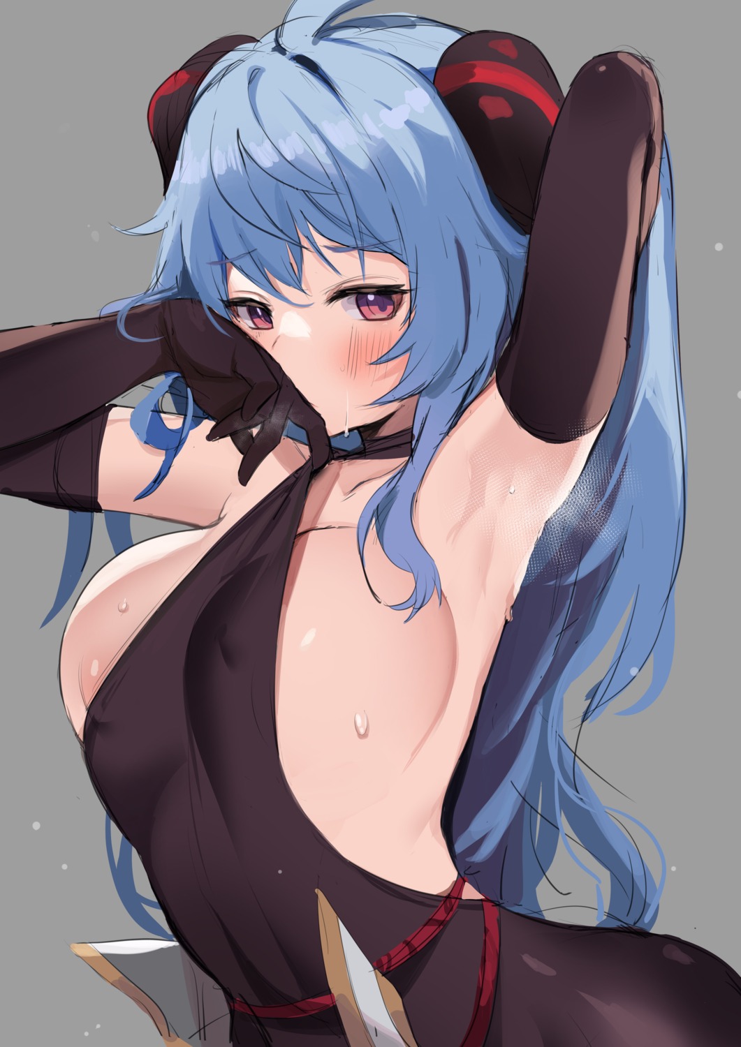 areola bodysuit erect_nipples ganyu genshin_impact horns no_bra sketch togo_(korlsj1235) wet