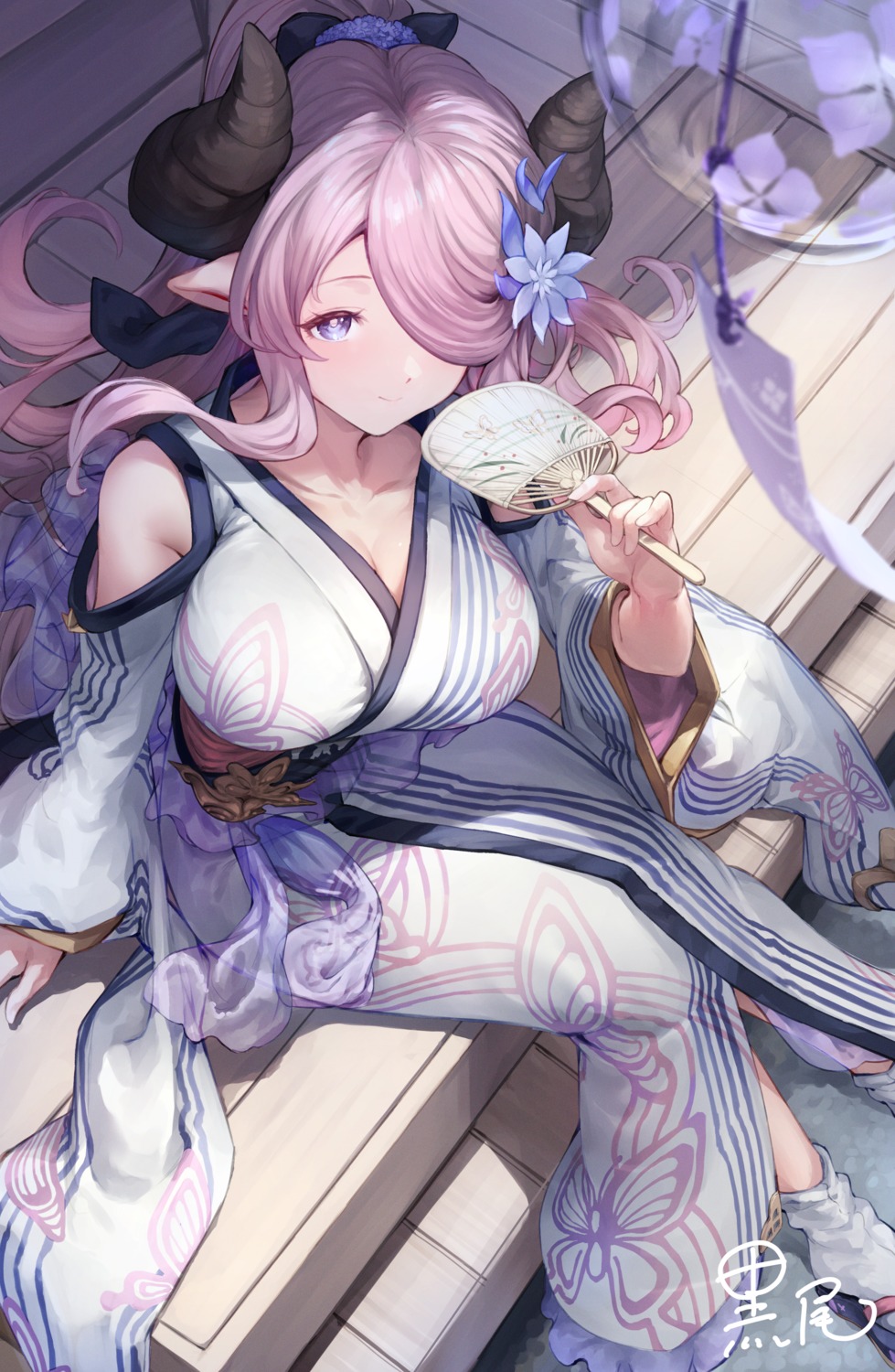 blacktail_hihi cleavage granblue_fantasy horns narumeia_(granblue_fantasy) pointy_ears yukata