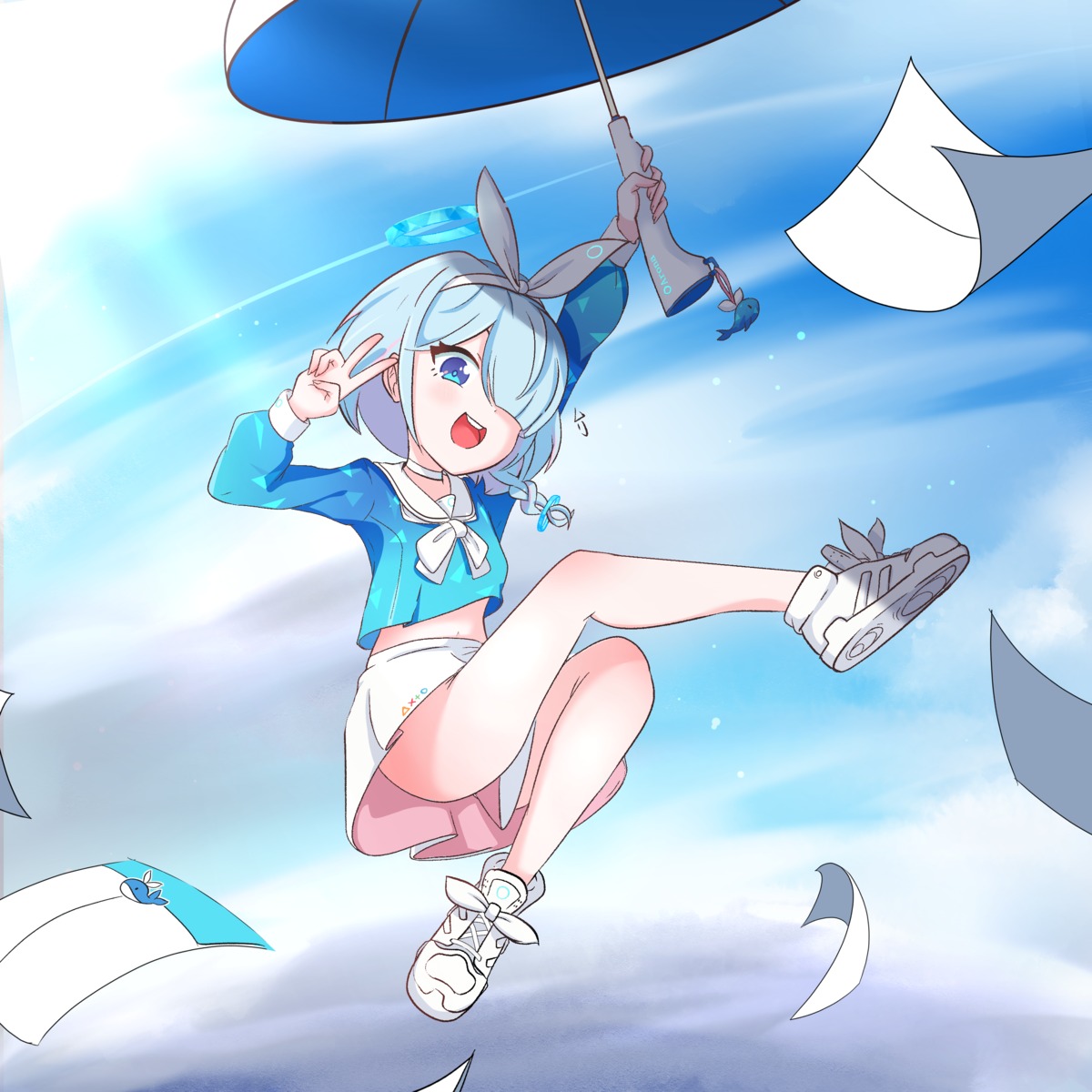 arona_(blue_archive) blue_archive halo seifuku skirt_lift tagme umbrella