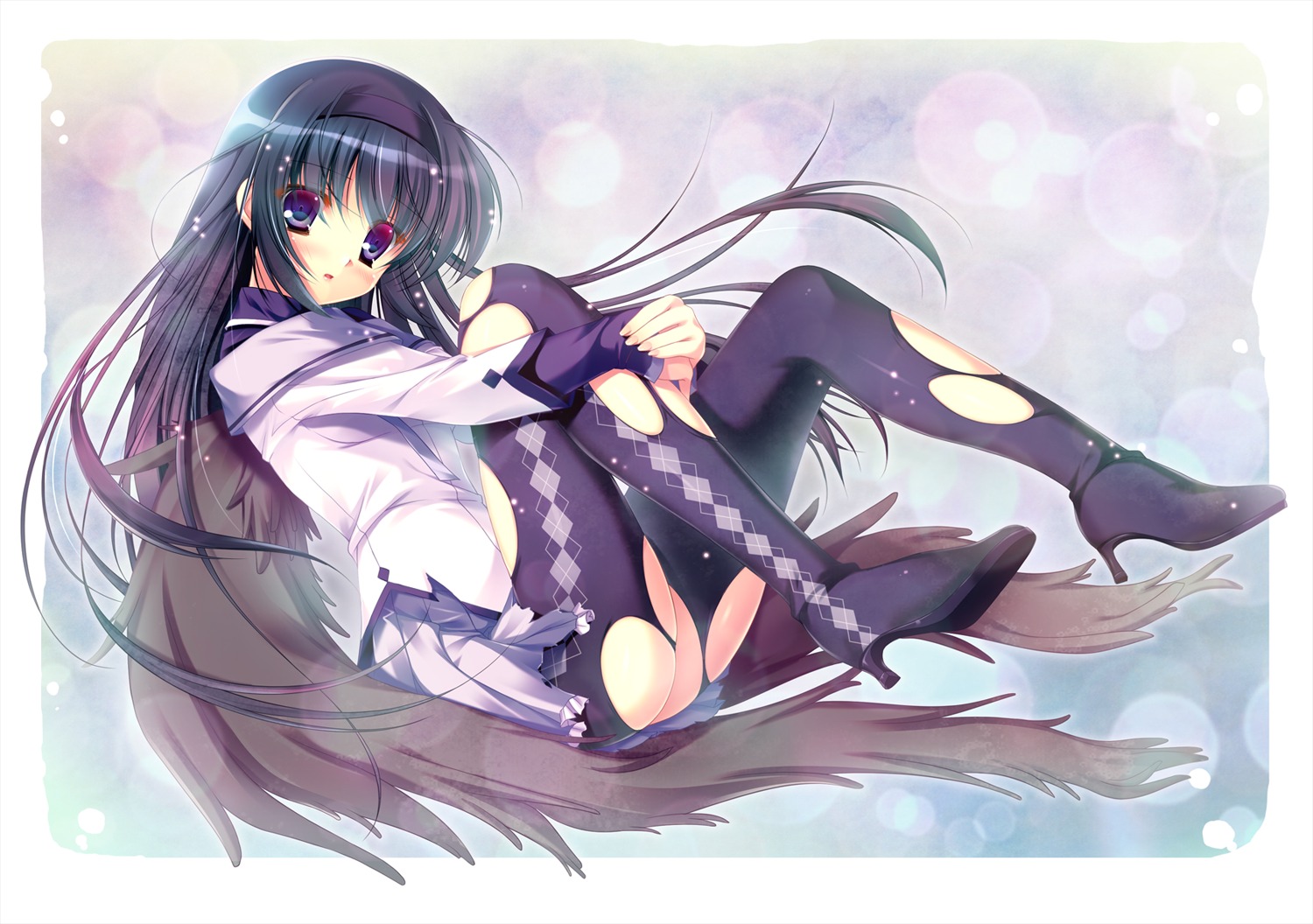 akemi_homura futaori_arisa pantyhose puella_magi_madoka_magica torn_clothes