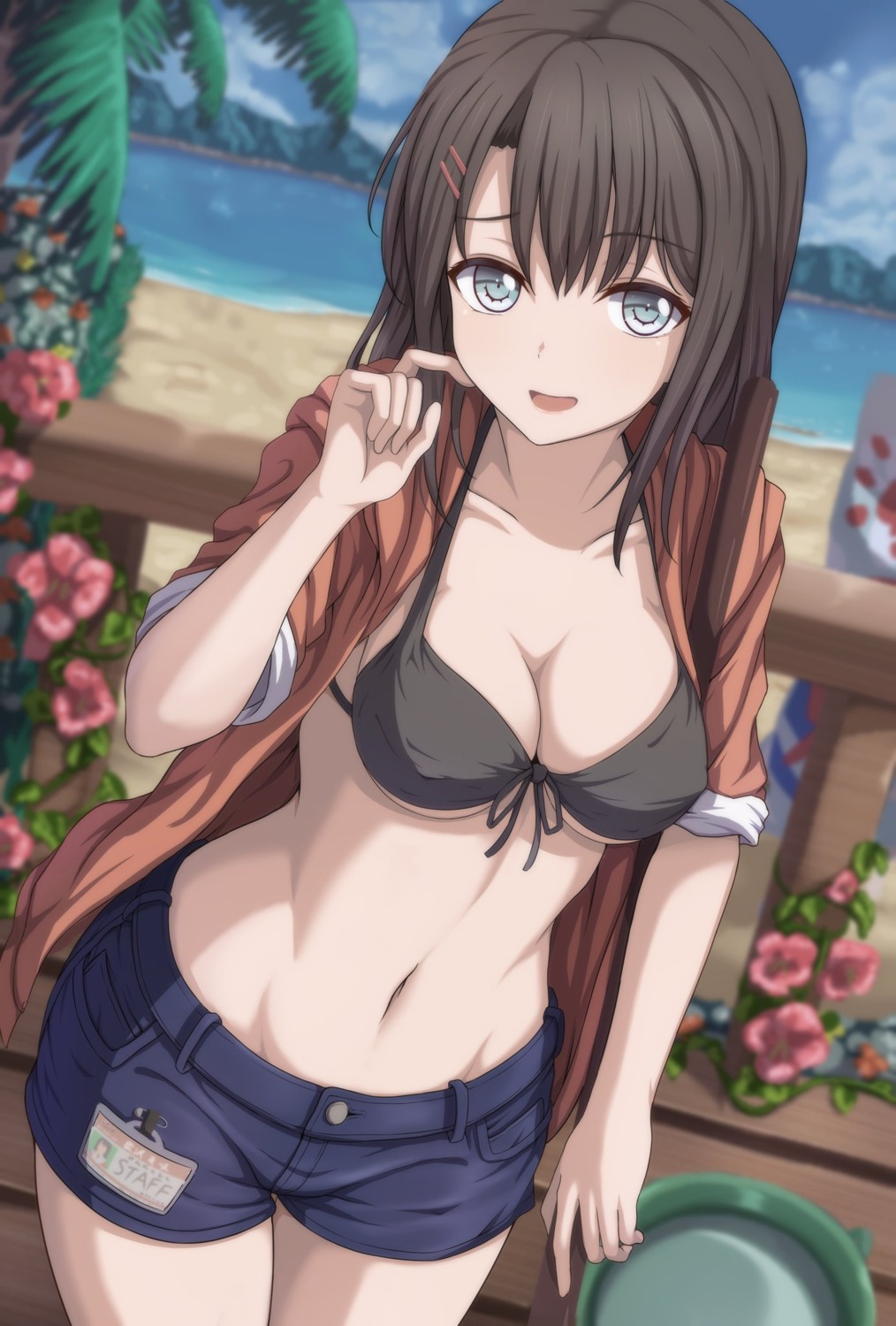 bang_dream! bikini_top cleavage erect_nipples narafume okusawa_misaki open_shirt swimsuits underboob