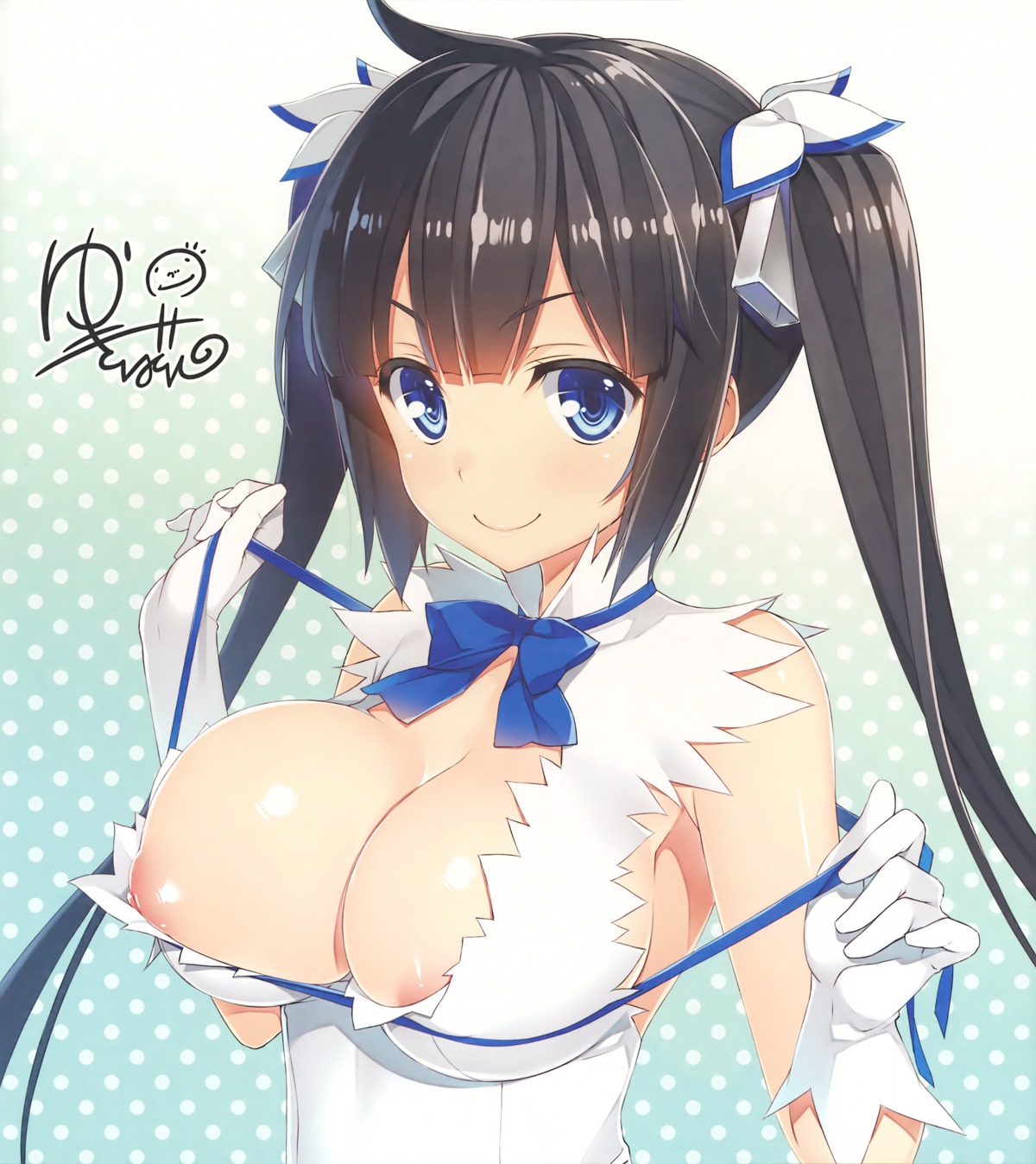 autographed breasts dungeon_ni_deai_wo_motomeru_no_wa_machigatteiru_darou_ka hestia_(dungeon) nipples no_bra yuuki_hagure