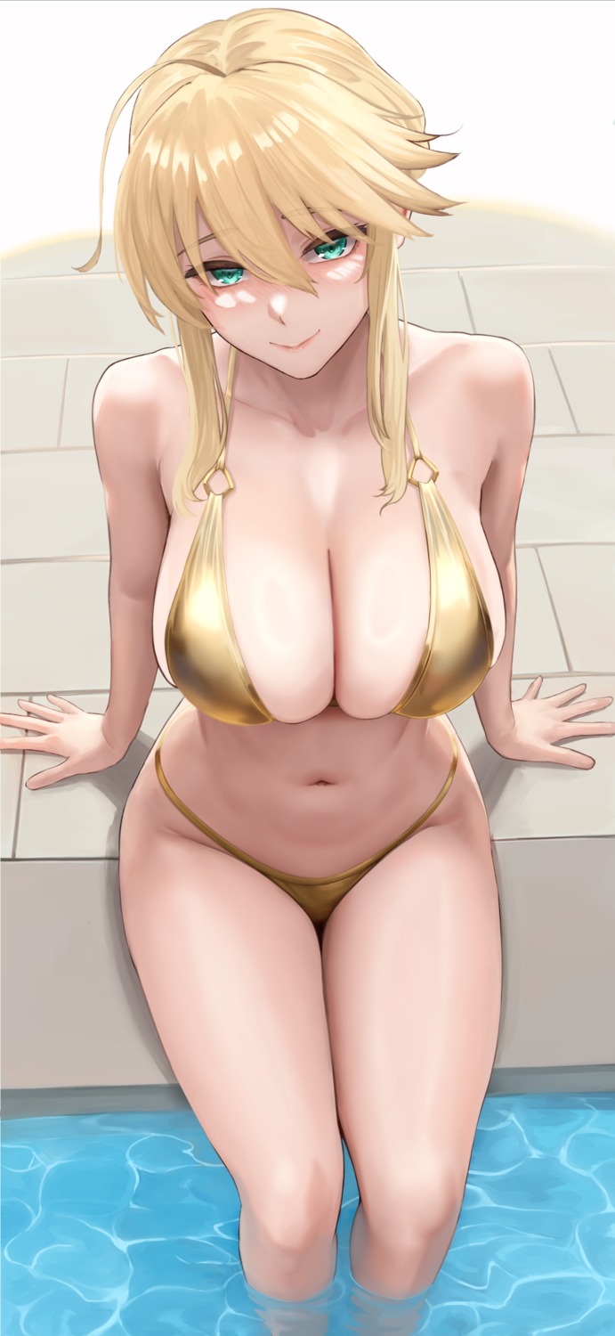 artoria_pendragon_(lancer) bikini fate/grand_order swimsuits wet yamaneko_(tkdrumsco)