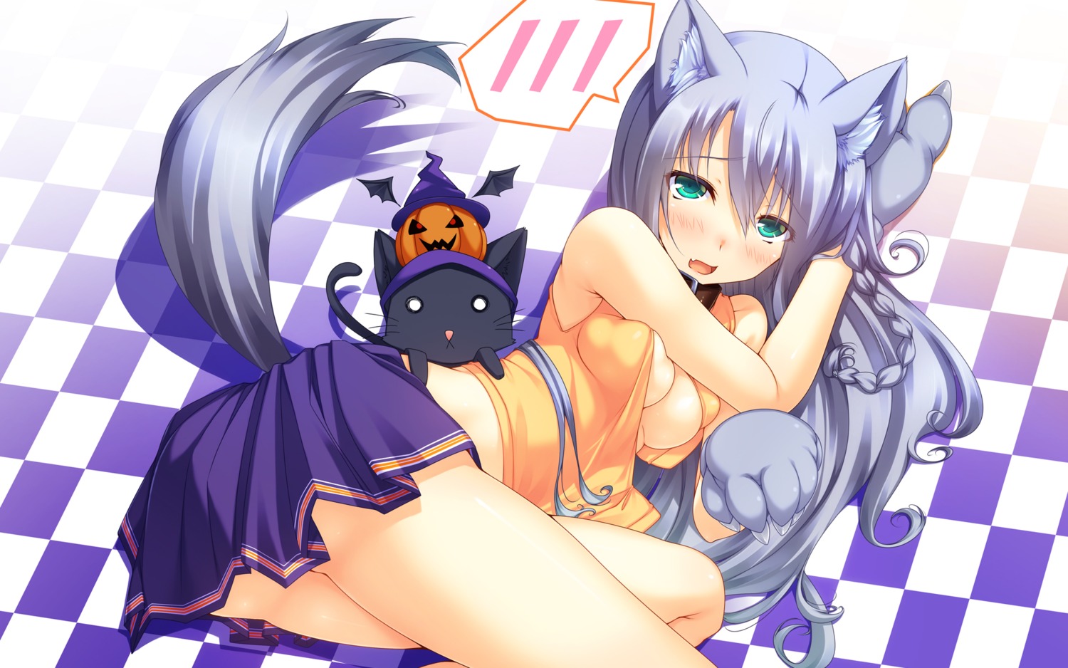 animal_ears ayatudura cleavage halloween nekomimi nopan tail wallpaper